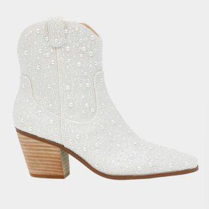 Betsey Johnson Diva Ivory Pearl Sequin Cowboy Bootie Size 8.5